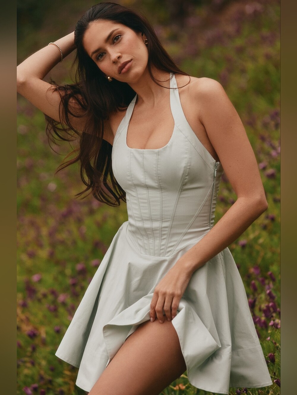 Nwt‎ House Of CB Sasha pistachio Smoke stretch cotton halter neck mini dress S